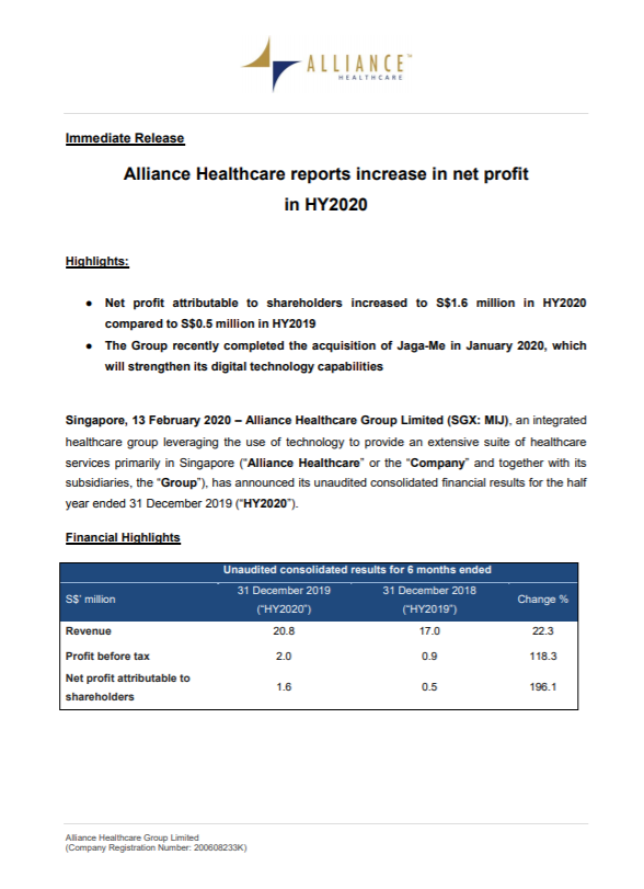 Alliance Healthcare reports increase in net profit in HY2020